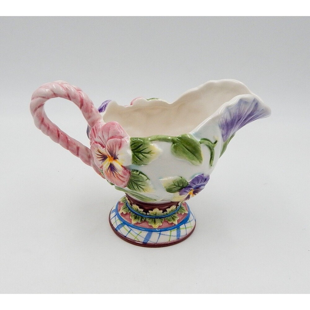 Fitz and Floyd Classics Halcyon Creamer Pitcher Floral Pansies 8 Oz Vintage